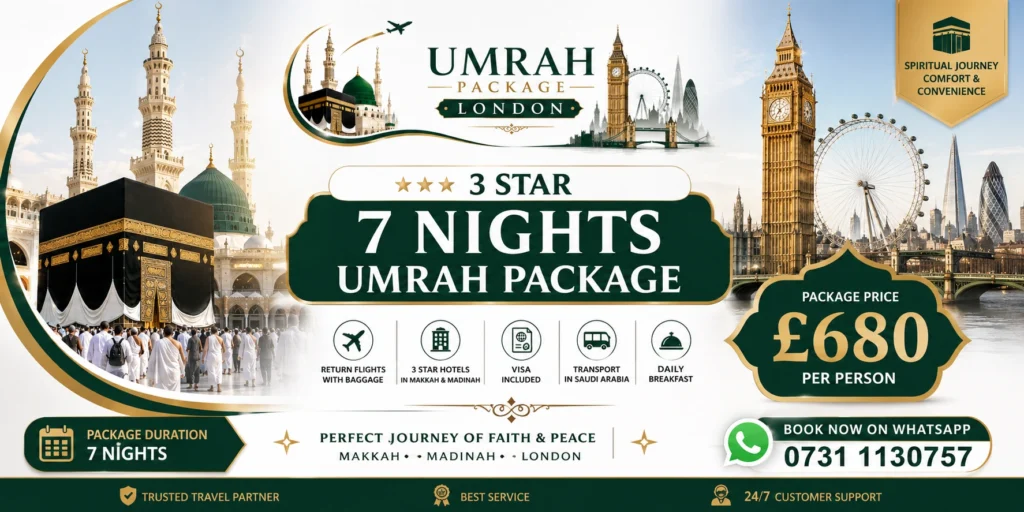 3 star 7 nights london umrah pacckags - Package Price _ £680