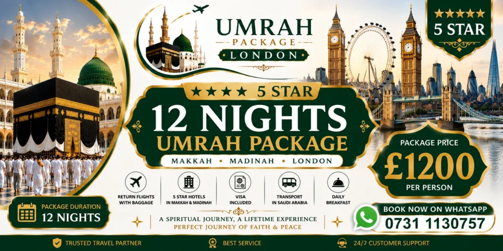 5 star 12 nights london umrah pacckags - Package Price _ £1200
