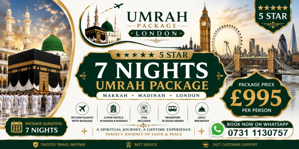 5 star 7 nights london umrah pacckags - Package Price _ £995